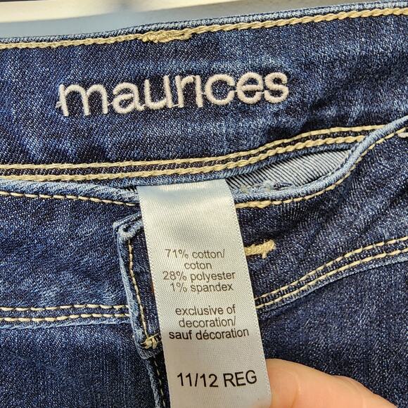 Maurices Bootcut Jeans Womens 11/12 34" Dark Wash Stretch Distressed Y2K Cowgirl - Picture 10 of 10